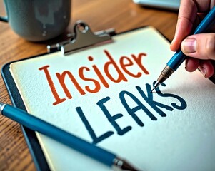 Person writing leaks on clipboard with pen and coffee on table