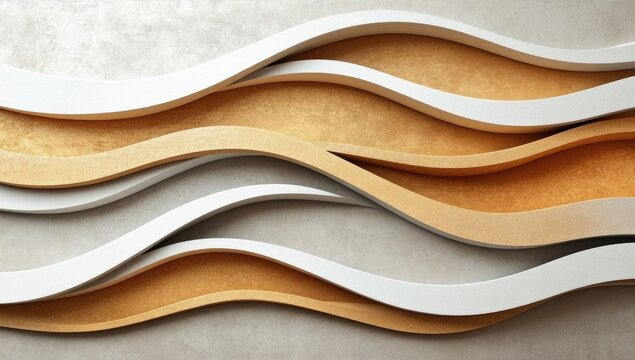 Abstract flowing white and gold wave pattern - Powered by Adobe