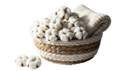 Cotton in a basket isolated on transparent background