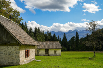 Mountain landscape with alpine pastures in the Triglav National Park in Slovenia. The region is a popular destination for hikers and nature lovers