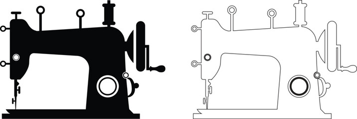 sewing machine logo silhouette vector, sewing machine silhouette vector illustration, vintage sewing machine silhouettes design, tailor sewing machine logo vector silhouette on white background