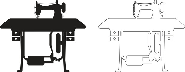 sewing machine logo silhouette vector, sewing machine silhouette vector illustration, vintage sewing machine silhouettes design, tailor sewing machine logo vector silhouette on white background