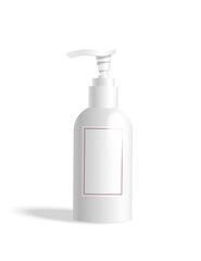 White cosmetic bottle with dispenser, blank template for design. Bottle mockup on transparent background.