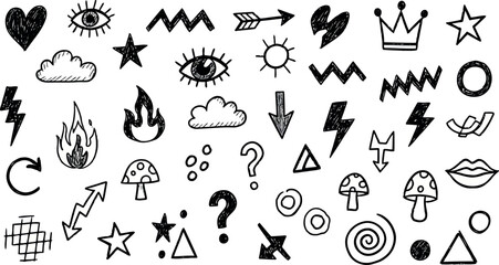 Vector art of collection of handdrawn doodle icons and symbols