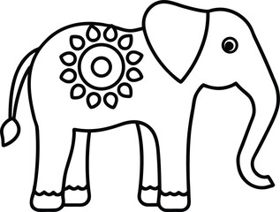 temple elephant decorated with mandalas illustration on transparent background