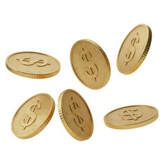 Realistic gold coin or golden money falling/floating. Perfect for finance, jackpot, and wealth concepts. Isolated on white or transparent background. PNG format.