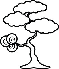 Japanese bonsai tree with spiral roots illustration on transparent background
