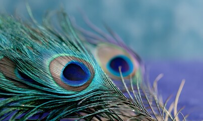 Fototapeta premium close-up of peacock feathers, showcasing their vibrant colors and intricate pattern