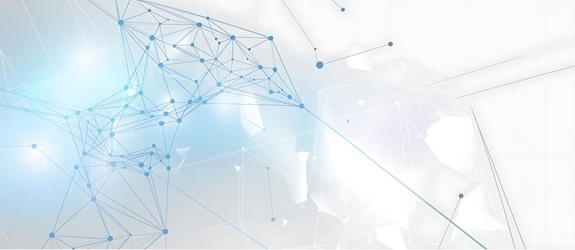 Blue network connections and geometric shapes on a light background technology abstract