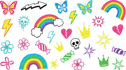 Vector art of whimsical handdrawn symbols and icons