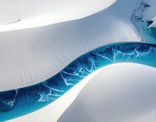 Aerial View of Turquoise River Flowing Through White Sand Dunes Natural Abstract Landscape