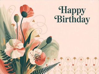 Happy Birthday Card with Elegant Floral Design and Delicate Patterns.