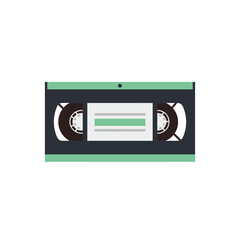 A flat illustration of a vintage VHS cassette tape, isolated on white background.