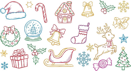 Vector art of collection of handdrawn christmas elements