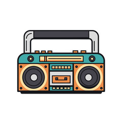 Obraz premium Illustration of a retro boombox with speakers, buttons, and a cassette player, isolated on a white background.