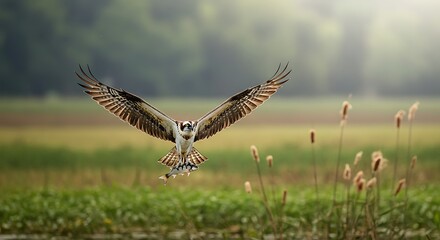 Soaring eagle in flight against natural background showing wildlife and freedom