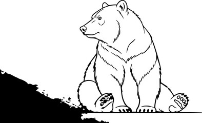 Majestic grizzly bear seated and alert, looking off to the side with a powerful presence, perfect for wildlife and nature themes.