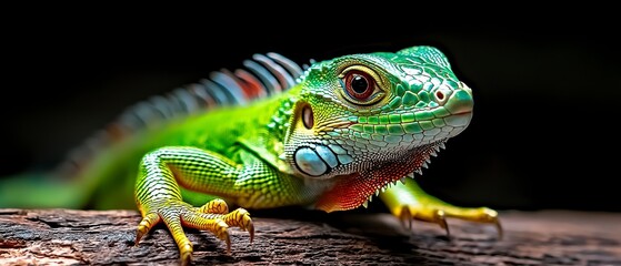 Fototapeta premium Vibrant green lizard in natural habitat close-up shot detailed wildlife photography exotic environment macro viewpoint nature's beauty