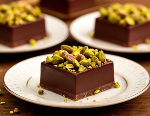 Dubai chocolate with pistachios on a plate. exquisite dessert.