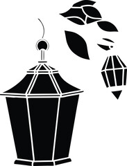 Lantern hanging on tree illustration on transparent background