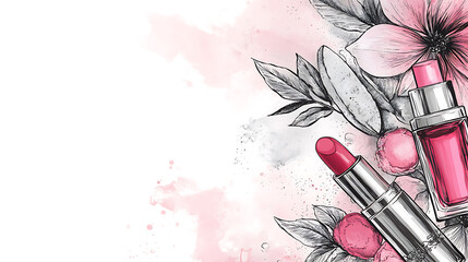 A cute cosmetic-themed background, perfect for use as a decorative backdrop or wallpaper.