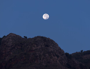 Majestic Full Moon Over Anaga Mountains in Tenerife Illuminating the Night