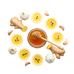 Honey and lemon, isolated on transparent background