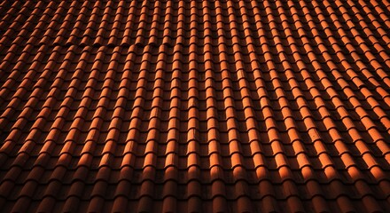 Fototapeta premium Detailed view of a terracotta tiled roof textured surface and repetitive pattern