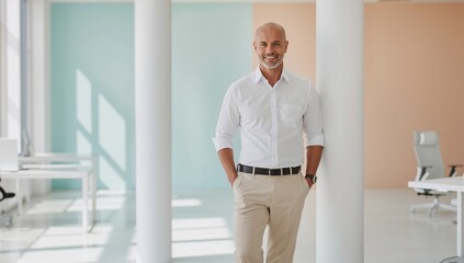 Business man office portrait with hands in pockets professional corporate look