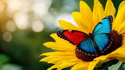 Vibrant butterfly feeding on sunflower nature scene close-up photography outdoor colorful serenity