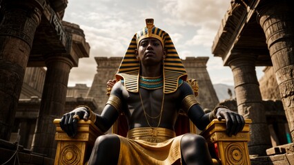 An Egyptian pharaoh on a golden throne. Pharaoh, ancient Egypt, royalty, power, authority, luxury