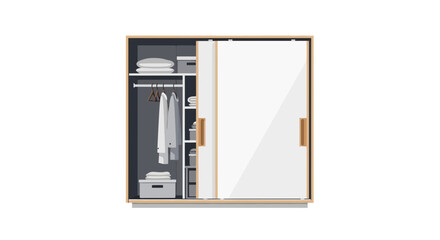 Illustration of a closet with sliding doors and organized storage.