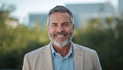 Middle aged man professional portrait smiling in natural light