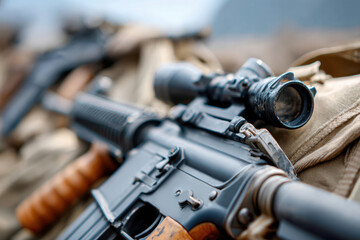 Close-up of a tactical rifle
