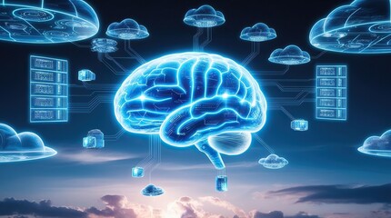 "Futuristic AI Brain Technology Concept – Digital Neural Network, Artificial Intelligence, Cyber Brain Illustration in Ultra HD 8K"
