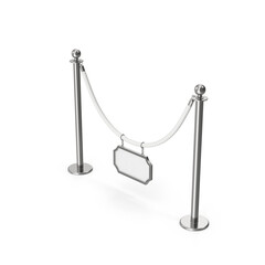 Silver rope barrier with white cord for events and exhibitions