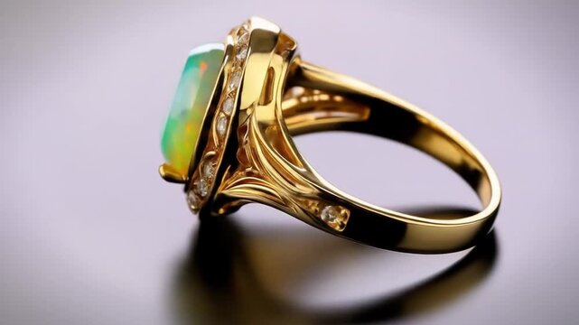 Elegant Gold Opal Ring with Diamond Accents.