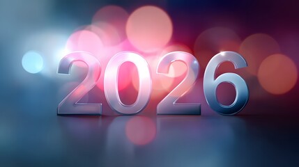 Happy New Year 2026 text on bokeh background. Greeting card.
