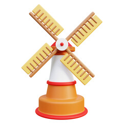 Cartoon Windmill Illustration on Transparent Background with Yellow Blades and Red and White Body