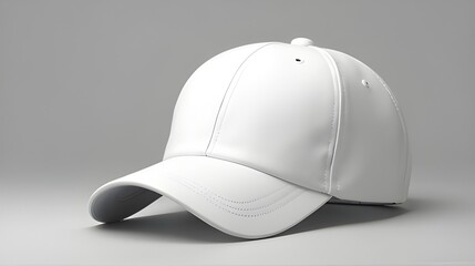 Fototapeta premium Sleek white baseball cap against a neutral backdrop for a modern, minimalist style statement or customizable apparel design mockup