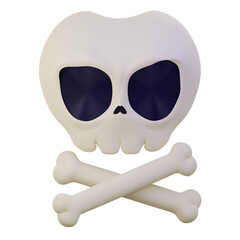 Cartoon Skull and Crossbones on Transparent Background in 3D Rendering