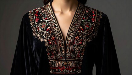Woman's black velvet embroidered top