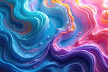 Fototapeta premium Abstract swirls of blue pink and yellow paint creating a smooth flowing texture and pattern design