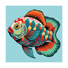 Fish with patterned scales in red yellow and blue colors Keywords: fish, aquatic, animal, marine
