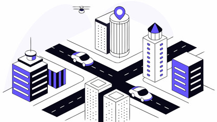 Obraz premium Isometric city traffic intersection illustrates concepts of urban navigation and smart logistics.