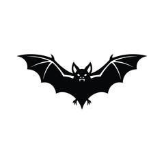 Fototapeta premium Black silhouette of a flying bat with fangs and glowing eyes, a classic symbol of Halloween and spooky themes.