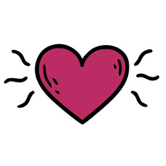Handdrawn pink heart with rays