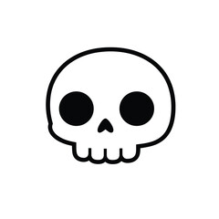 A simple, cute, black and white cartoon skull icon with large eyes and a small nose.