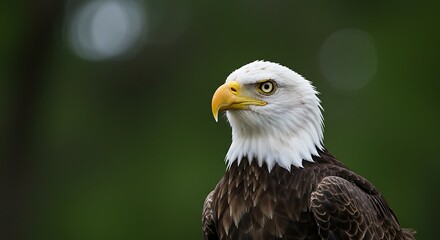 Fototapeta premium Majestic bald eagle portrait against soft green background