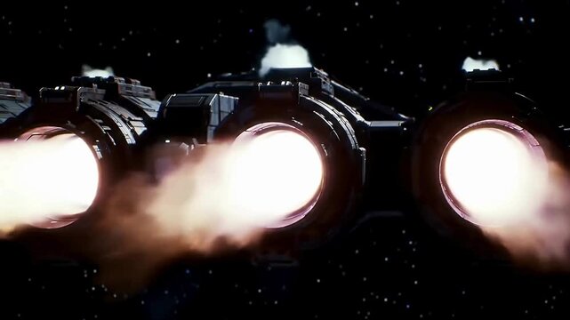 Spaceship engine thrust animation video for space travel and sci fi concept scenes.
